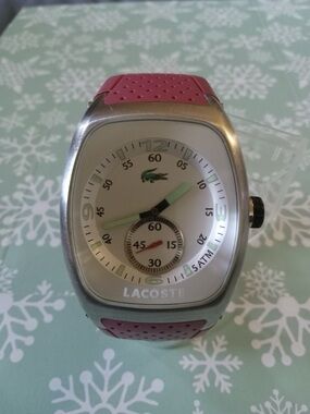 Lacoste Pink Silicone Strap Watch with Silver Case and Mint Hands